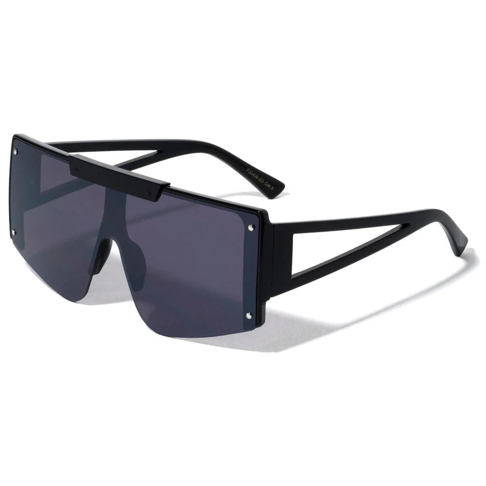 SunglassesFlat Top Rivet Accents Shades Dark Black Lens Street Wear Gafas Luxury